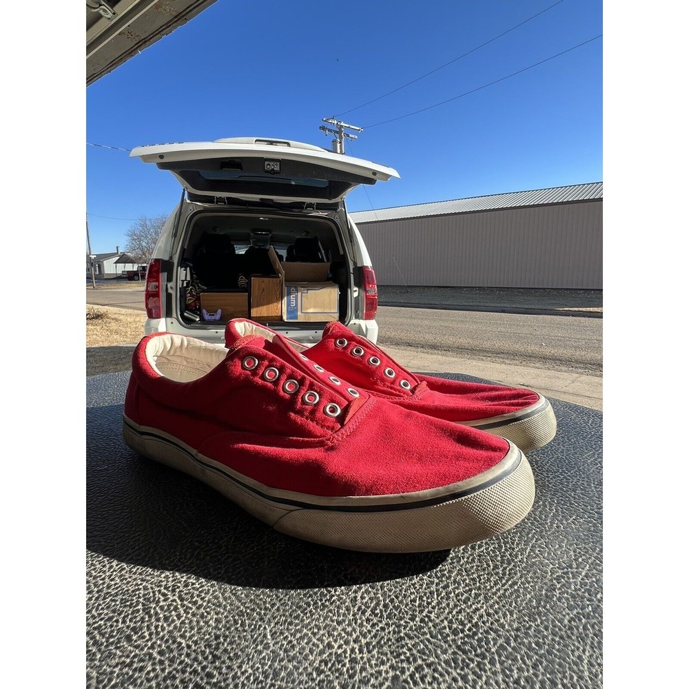 Polo Ralph Lauren Men's Thorton Canvas Sneakers, Laceless Red (Mens Size 10)